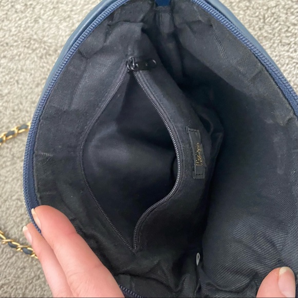 Vintage Navy Quilted Leather Gold Chain Strap Tassel Shoulder handbag crossbody - Picture 13 of 16